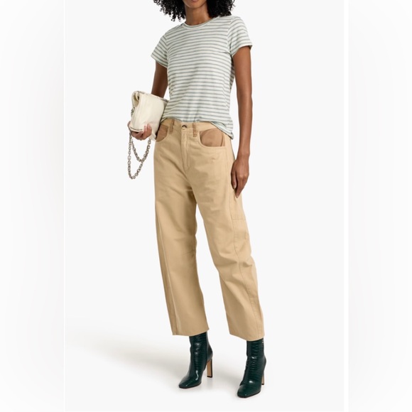 rag & bone Denim - Rag And Bone Light Tan Charlie Cotton Cropped Two Tone Pants